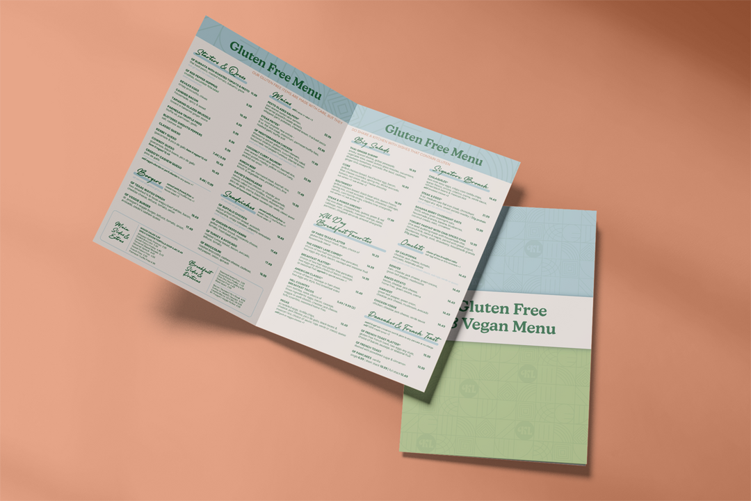 Kerbey Lane gluten-free vegan menu on orange background